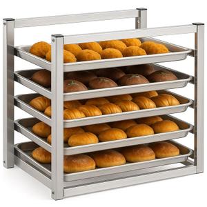 Blulu 5 Tier Wall Mounted Sheet Bun Pan Rack 21 x 13 x 18 Fits 5 Half Size Sheet Pans Aluminum Baking Tray Racks for Bakeries Restaurants Catering Kitchens