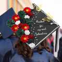 MotiMind 39 Pcs Graduation Cap Decorations Kit Including 25 Rose Heads Paper Flowers 12 3D Gold Butterfly Stickers 1 Self Adhesive Pearl 1 Rhinestones Stickers for DIY Graduation Cap(Red and Green)