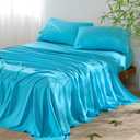 4 Piece King Size Sheet - Cooling Bed Sheets Set, Blend Rayon Derived from Bamboo, Breathable Soft Hotel Luxury Bedding & Pillowcases, Silky Fit 16 inch Extra Deep Pocket, Oeko-Tex - Aqua