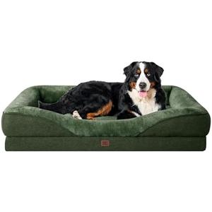 EHEYCIGA Orthopedic XXL Dog Bed for Large Sized Dog, 52x41x8 Inch Extra Large Memory Foam Dog Couch Bed with Sides, Waterproof Liner & Washable Removable Cover, Bolster Pet Sofa, Dark Green