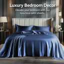 BEDELITE Satin Sheets Full Size Bed Set, Luxury Soft Navy Silky Sheet for Hair and Skin, Similar to Silk Bed Sheets Set 4 Pieces with 1 Deep Pocket Fitted Sheet, 1 Flat Sheet, and 2 Pillowcases
