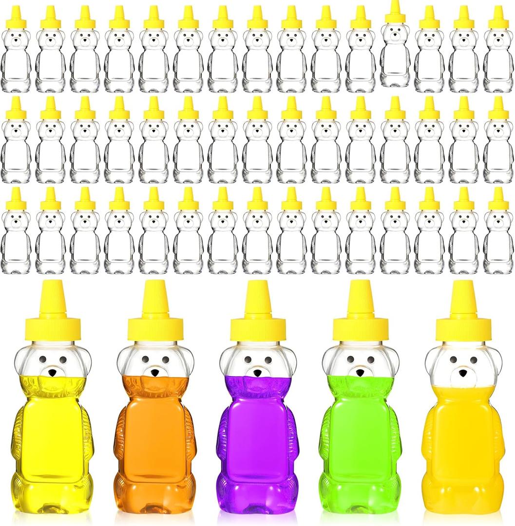 Roshtia 50 Pcs 5 oz Honey Bear Bottles Plastic Empty Clear Squeeze Honey Container Cups Bear Reusable Juice Bottle Bulk with Leak Proof Spout Lids for Storing Dispensing Baby Shower Gifts