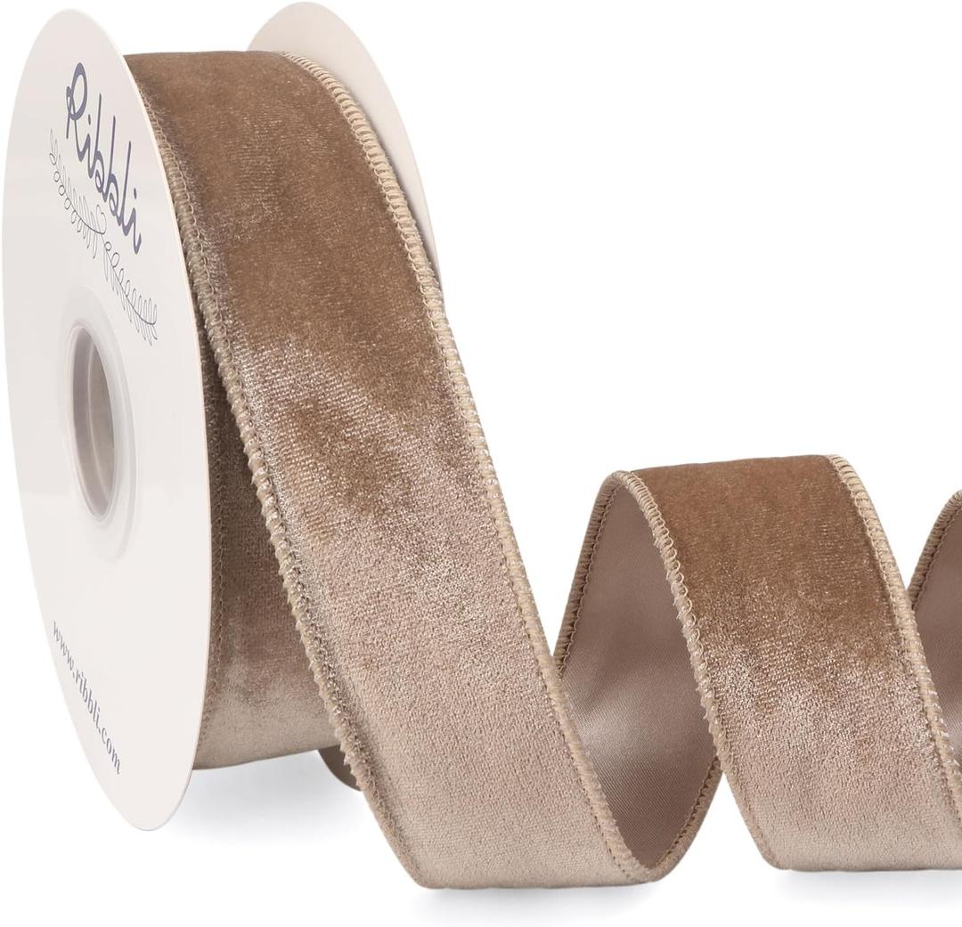 Ribbli Camel Velvet Wired Ribbon 1.5 Inch Velvet with Satin Christmas Ribbon for Gift Wrapping Christmas Tree Decoration Crafts Wreaths Supplies-Continuous 10 Yards