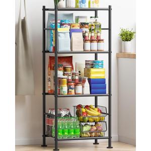 Storage Shelves - 4 Tier Shelf Organizer, Sturdy Metal Garage Shelving with Adjustable Leveling Feet, Space-Saving Shelves Organizer for Pantry, Laundry, Kitchen (18" x 12" x 44", Black) (18.0W x 12.0D x 44.0H (4T))