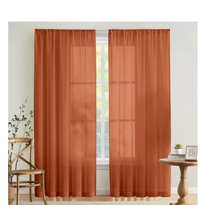 Burnt Orange Privacy Semi Sheer Curtains 84 Inch Length for Living Room 2 Panels Rod Pocket Dark Orange Drapes Terracotta Light Filtering Curtains for Bedroom Boho Farmhouse Rust Copper Brown Curtain