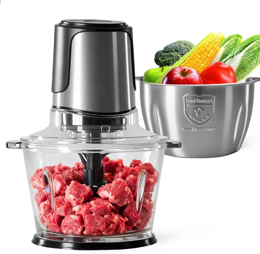 OLIXIS Electric Food Processor, 450W Meat Grinder & Vegetable Chopper with 2 Bowels for Home Use, Food Chopper with Double S-Blades for Vegetable, Onion, Garlic, Meat, Nuts, Black
