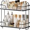 2 Tier Corner Bathroom Counter Organizer, Cosmetic Skincare Organizer, Bathroom Countertop Perfume Tray Vanity Organizer, Kitchen Spice Corner Storage Shelf (Black)