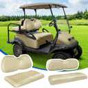 NOKINS 4PCS Golf Cart Seat Covers Kit, Front and Rear Seat Covers Fits Club Car Precedent Standard Seat Cushion, Club Car Vinyl Diamond Seat Covers Accessories, No Staples (Buff)