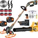 13-Inch String Trimmer Cordless,(2 x 21V 6.0Ah Batteries & Charger), Trimmer/Edger/Lawn Mower/Brush Cutter 4-in-1 + Leaf Blower Cordless, 5-Variable Speed & Turbo Mode