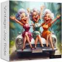 Fun Grandma Puzzles for Adults 1000 Pieces, Larkipuzz Retro Old Woman Puzzle Tree, Impossible Vintage Car Theme as Wall Art