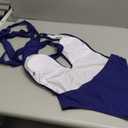 CUPSHE One Piece Swimsuit for Women Bathing Suit Cut Out Cross Back Tie Deep V Neck Ruched High Cut (Dark Blue, M)