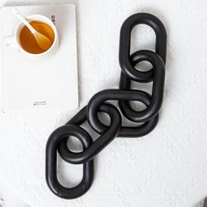 Black 22inch Rustic Wood Chain Link Decor,5 Link Wooden Chain Decor Ornament Farmhouse Home Decoration, Coffee Table Chain Decor for Living Room,Tv Stand Decor Wooden Decorative Objects for Bookshelf