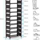 Shoe Rack - 10 Tiers Shoe Organizer with Detachable Fabric Shelves & Metal Frame, Up to 20-25 Pairs Narrow Tall Shoe Rack for Closet, Entryway, 17.7" x 11.0" x 63"