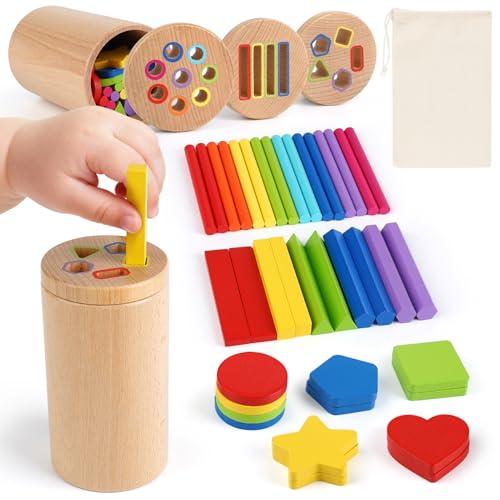 DINORUN Wooden Montessori Toddler Toys - 3 in 1 Sensory Toys for Color Shape Matching, Learning Fine Motor Skills, Educational Toys for Toddlers 1-3, Travel Toys for Boys Girls Gifts