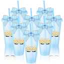 8 Pcs Blue Sleepover Party Supplies for Girls Slumber Party Cup Birthday Squad Cup with Lid Straw and Twist Bow 24 oz Plastic Coffee Tumbler Travel Mug for Spa Pajama Birthday Favor Stuff Teen Girl