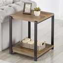 FOLUBAN Industrial End Table, Square Side Table with Storage Shelf for Living Room, Wood and Metal Nightstand, Oak