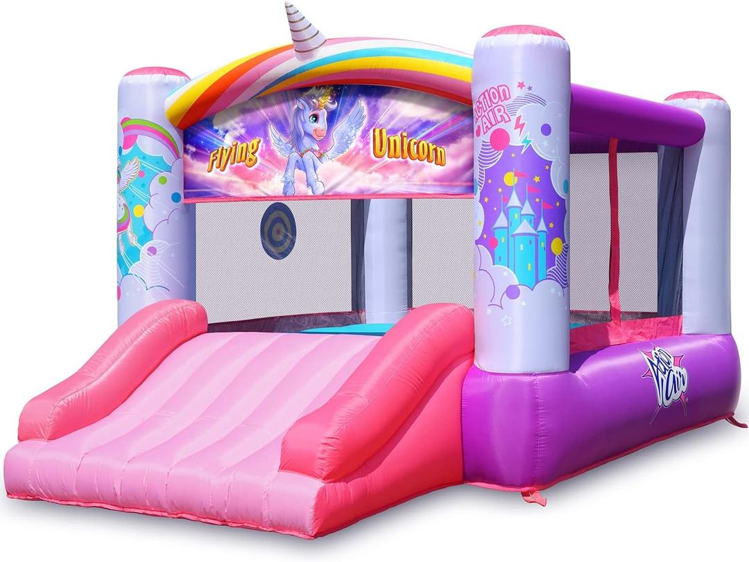 Action Air Bounce House, Princess Inflatable Bounce House with Blower, Pink Bouncy House for Girls, Flying Unicorn Theme Bouncy Castle, Durable Sewn and Extra Thick, Love for Kids