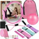Pilates Equipment 15" Pilates Ring Plus, Pilates Kit for Home Workouts, Pilates Essentials Kit for Women with Pilates Ring and Ball Set, Booty Bands, Figure 8 Resistance Band, Yoga Band (Pink)