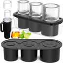 Ice Cube Tray for Tumbler Cup 30Oz-40Oz, 3 Pcs Silicone Cylinder Ice Mold with Lid and Bin for Freezer, Easy Fill and Release Ice Maker for Whiskey, Cocktail BPA-Free (Black, 40Oz-Type1)