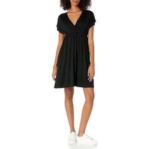 Amazon Essentials Women's Surplice Dress (Medium, Black) Amazon Essentials Women's Surplice Dress (Medium, Black)