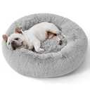 Bedsure Calming Dog Bed for Small Dogs - Donut Washable Small Pet Bed, 23 inches Anti-Slip Round Fluffy Plush Faux Fur Large Cat Bed, Fits up to 25 lbs Pets, Pale Grey
