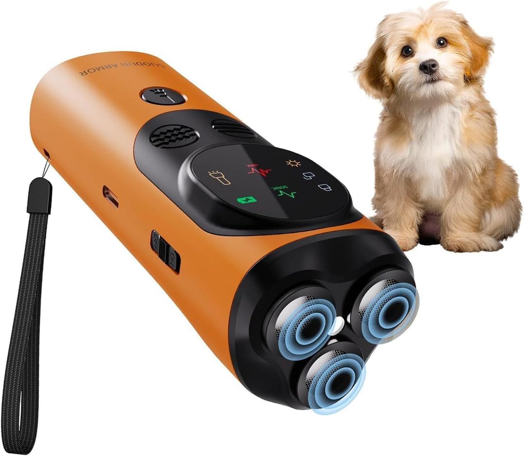 Anti Barking Device for Dogs, 3X Ultrasonic Dog Bark Deterrent Device with Training Modes Stop Neighbors Dog Barks, Portable Dog Training Tool with Flashlight Indoor Outdoor Use, Orange and Black