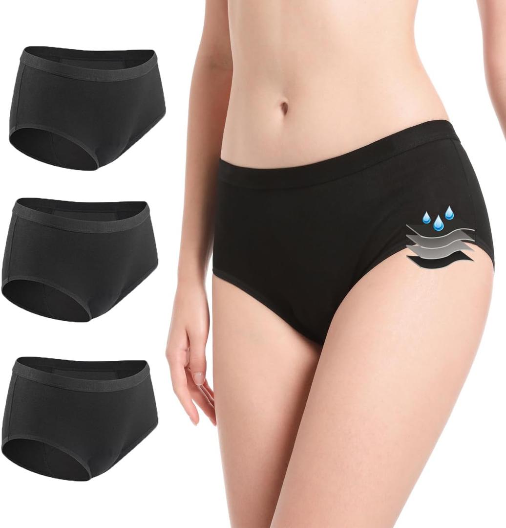 3pk Incontinence Underwear for Women Washable Leakproof Womens Incontinence Panties for Light Bladder Leaks, 50ml Absorbent Underwear for Women Black XL