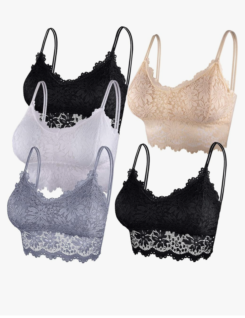 Duufin 5 Pcs Lace Bralettes for Women Bralette Padded Lace Bandeau Bra S/M