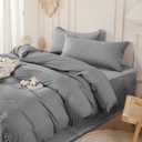 SAPHREAS 100% Washed Cotton Duvet Cover Queen Size Set, Linen Like Comforter Cover with Zipper Closure & Corner Ties (No Comforter), 90x90 Grey