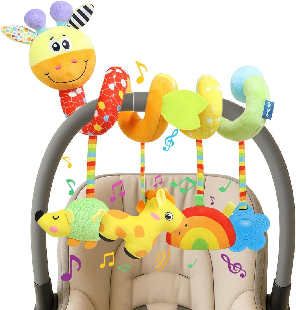Car Seat Toys for Babies 0-6 Months Version Spiral Car Seat & Stroller Activity Toy, Soft Plush Hanging Toys with Rattles, Best Gift for Ages 0 and Up