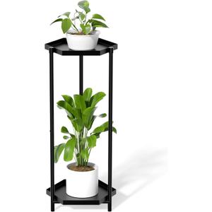 SUEH DESIGN 2 Tier Pland Stand for Indoor Outdoor, Metal Plant Stand Heavy Duty Flower Potted Holder Corner Plant Shelf Stand for Home Garden Office