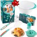 MasterChef Junior Breakfast Cooking Set- 6 Pc Kit w Real Cooking Tools for Kids & Recipes- Includes Spatula, Mixing Bowl, Whisk, Egg Cup, Juicer- Make Pancakes, Crepes & More- Fun Breakfast Essentials