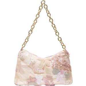 SHENHE Women's Floral Embroidered Sequin Handbag Glitter Metal Chain Shoulder Purse for Wedding Party Prom