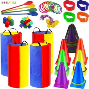 53 Pieces Outdoor Lawn Game Carnival Toss Set Potato Sack Race Bags Egg and Spoon Race Party Ring Bean Bag Tossing Cones Prizes for Adult Family Birthday Party Outdoor Game Supplies