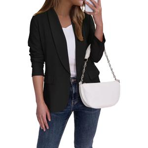 Ahlaray Women's Blazer Business Casual Lapel Collar Long Sleeve Open Front Work Office Suit Jacket Blazer, S-XL (Black, M)