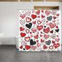 72"x72" Valentines Shower Curtain for Bathroom with 12 Hooks, Oil Painting Red Black Pink Heart Valentine's Day Shower Curtain for Bathroom Heart Decorations Romantic Waterproof Bath Set