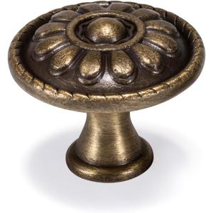 20 Pack Antique Brass Drawer Knobs, Vintage Dresser Drawers Knobs, Solid Round Cabinet Knobs, Single Hole Cabinet Hardware for Refinished Furniture, Diameter 1.18in