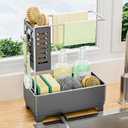 Sincereshe Kitchen Sink Caddy with Stainless Steel Towel Holder, Handy Sponge Holder for Kitchen Sink with Extending Drain Spout, No-Tool Assembly Space Saver for sink Countertop Accessories(Gray) 