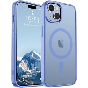 SUPFINE Magnetic for iPhone 15 Case (Compatible with MagSafe) (Military Grade Drop Protection) Slim Translucent Matte Shockproof with Anti-Fingerprint Phone Case, Blue Purple