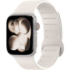 Magnetic Silicone Band Compatible with Apple Watch Band 38mm 40mm 41mm 42mm 44mm 45mm 46mm 49mm Women Men, Soft Waterproof Replacement Strap for iWatch Series 11 10 9 8 7 6 5 4 3 2 1 SE Ultra (Starlight)