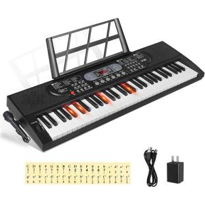 Keyboard Piano Lighted Keys for Beginner Adults Teens Kids, 61 Key Electronic Music Keyboard with Teaching Modes Powered by USB or Battery with LCD Display Microphone Headphone Jack