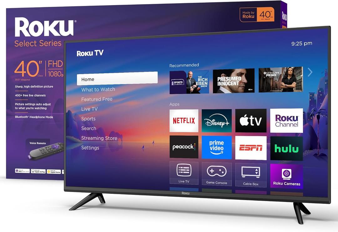 Roku Smart TV 2025  40-Inch Select Series, 1080p Full HD TV  RokuTV with Voice Remote  Flat Screen LED Television with Wi-Fi for Streaming Live Local News, Sports, Family Entertainment