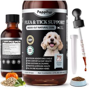 Flea and Tick Prevention Support for Dogs, Natural Flea Treatment Drops with Neem, Oregano for Puppy Oral Flea and Tick Treatment Supplement for All Breeds and Ages - Chicken Flavor, 2 FL.Oz