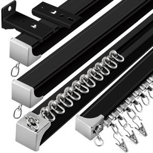 Curtain Track, (3Ft-18Ft) Flexible Curtain Track Ceiling Wall Mount Black Aluminum Curtain Rails System Room Divider Rv Heavy Duty Drop Sliding Ceiling Track Set for Window, 6 Pack
