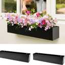 LaLaGreen Outdoor Wall Planters (30 Inch, 2 Pack) Carbon Steel Black Metal Hanging Flower Pots for Succulents, Wall Mount Rectangular Long Window Sill Box Fence Floating Shelf for Modern Garden Decor