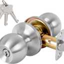 Keyed Entry Door Knob with Lock and Key, Exterior and Interior Door Lock for Bedroom, Entry Door Handle for Front DoorSatin Nickel