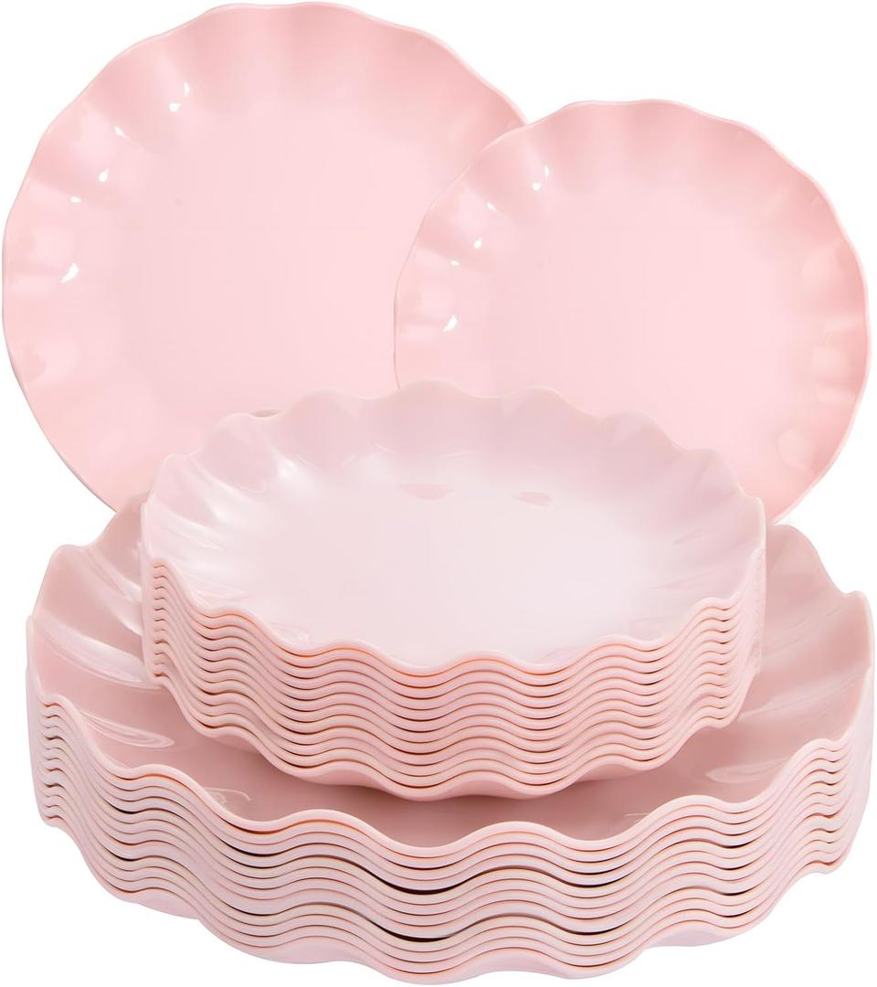 LIYH 24pcs Pink Plates Reusable,Pink Plastic Plate Durable and Dishwasher Safe,Baby Shower Plate, Light Weight Daisy Plastic Mothers Day Plates for Wedding Party Birthday (24 Pink)