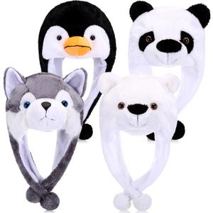 Toulite 4 Pcs Cute Plush Funny Animal Hats Funny Winter Hats with Delicate Animal Ear Straps