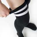 Thigh-High Socks | Womens Striped Cotton Thigh High Tube Sock | Over Knee Boot Socks (Black) 5-11, Black W White Stripes