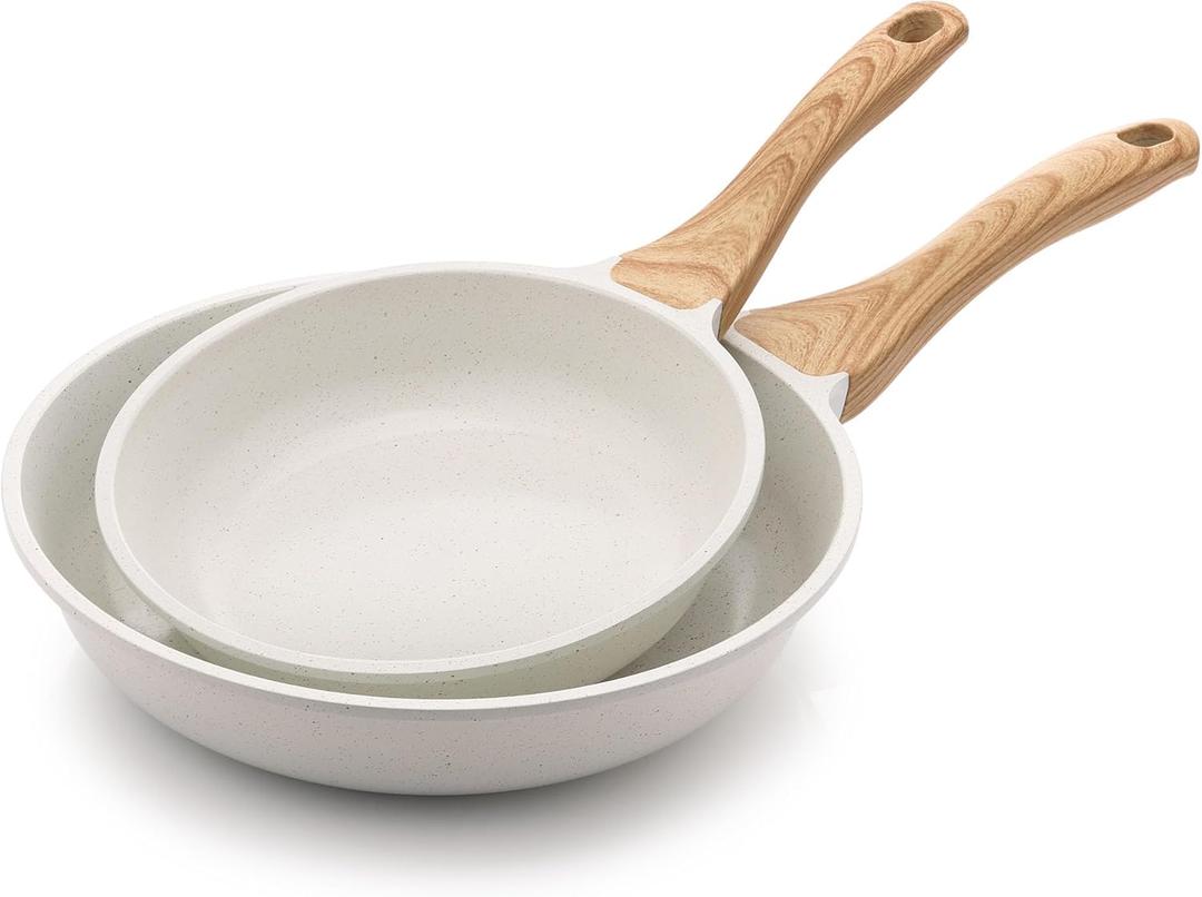 SENSARTE Nonstick Frying Pan Skillets, Ceramic Coating Omelette Pans, Healthy Cookware Chef's Pan, White, Free of PTFE & PFAS (8+10 Inch)